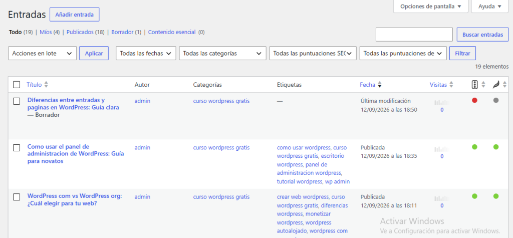 Comparativa conceptual entre una entrada de blog y una página web estática en WordPress